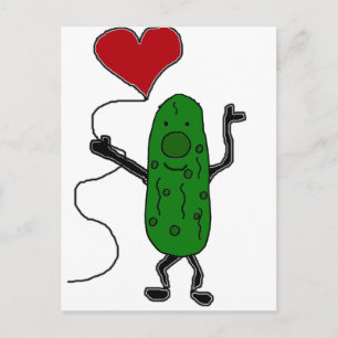 Funny Pickle ist Holding Red Heart Balloon Postkarte