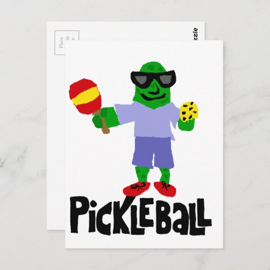 Funny Pickle mit Pickleball Paddle Postkarte (Vorne/Hinten)