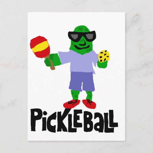 Funny Pickle mit Pickleball Paddle Postkarte (Vorderseite)