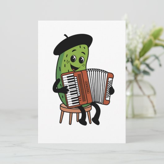 Funny Pickle Playing Accordion Design Dankeskarte (Stehend Vorderseite)