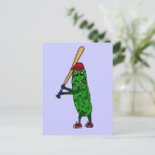 Funny Pickle Playing Baseball Cartoon Postkarte (Stehend Vorderseite)