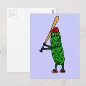 Funny Pickle Playing Baseball Cartoon Postkarte (Vorne/Hinten)