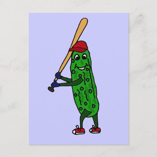 Funny Pickle Playing Baseball Cartoon Postkarte (Vorderseite)