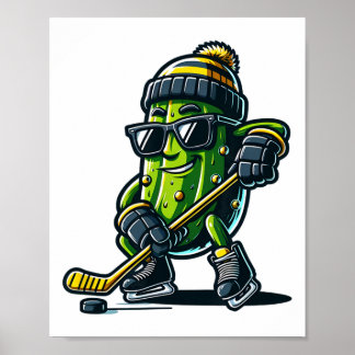 Funny Pickle Playing Hockey Sports Humor And Winte Poster