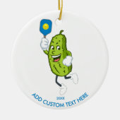Funny PIckle Playing Pickleball Custom Year Text Keramik Ornament (Vorne)