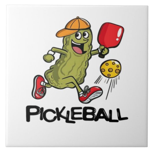 Funny Pickle Playing Pickleball Fliese (Vorderseite)