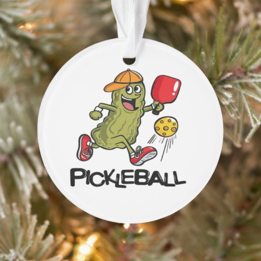 Funny Pickle Playing Pickleball Ornament (Baum)