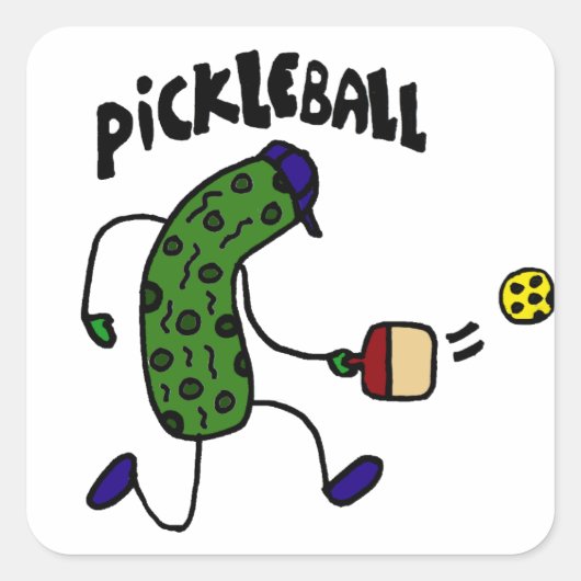 Funny Pickle Playing Pickleball Quadratischer Aufkleber (Vorderseite)