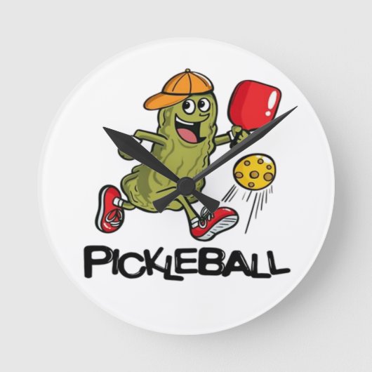 Funny Pickle Playing Pickleball Runde Wanduhr (Vorderseite)