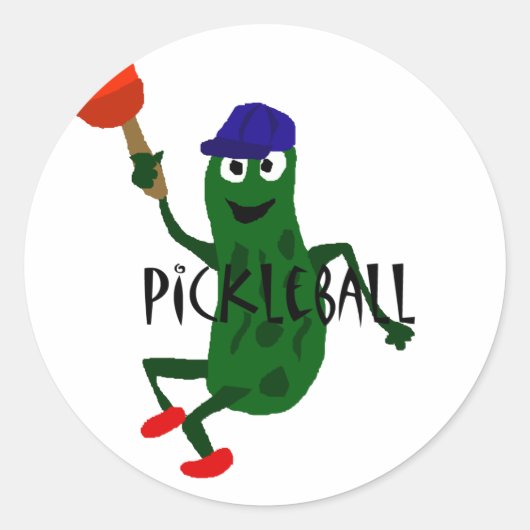 Funny Pickle Playing Pickleball Runder Aufkleber (Vorderseite)