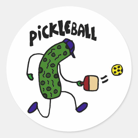 Funny Pickle Playing Pickleball Runder Aufkleber (Vorderseite)