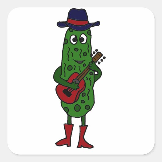 Funny Pickle Playing Red Guitar Quadratischer Aufkleber (Vorderseite)