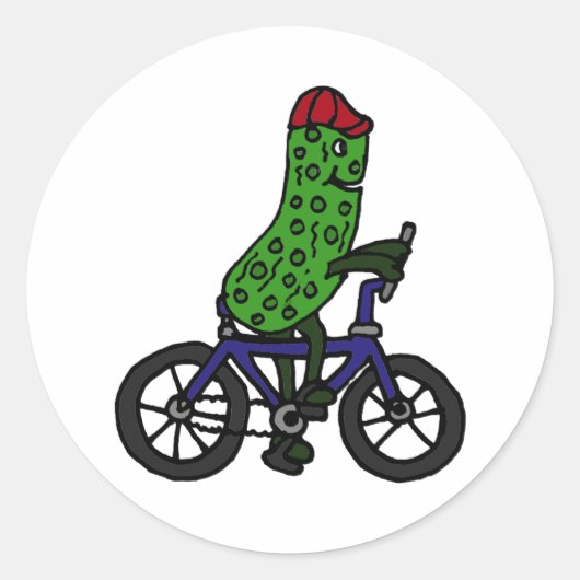 Funny Pickle Reiten Fahrrad Cartoon Runder Aufkleber (Vorderseite)