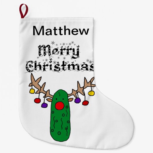 Funny Pickle Rentier Frohe Weihnachten Kunst Großer Weihnachtsstrumpf (Vorderseite)