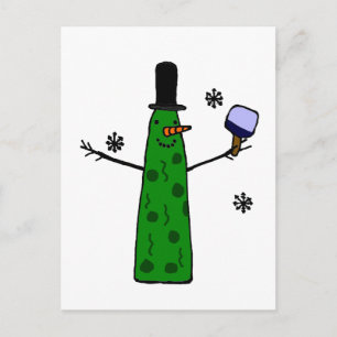 Funny Pickle Snowman Holding Pickleball Paddle Postkarte
