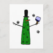Funny Pickle Snowman Holding Pickleball Paddle Postkarte (Vorderseite)