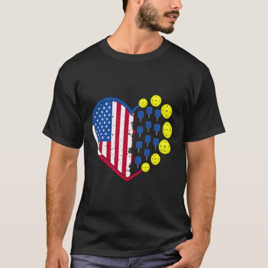 Funny Pickleball Ball mit amerikanischer Flagge He T-Shirt (Vorderseite)
