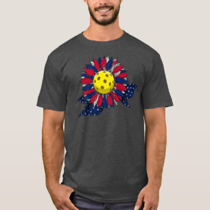 Funny Pickleball Ball & Sunflower American Flag 4t T-Shirt