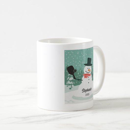 Funny Pickleball Christmas Snowman Personalisiert Kaffeetasse (VorderseiteRechts)