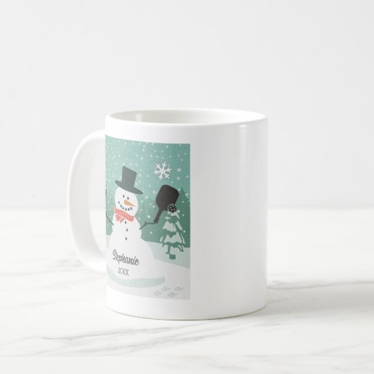 Funny Pickleball Christmas Snowman Personalisiert Kaffeetasse (Vorderseite Links)