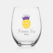 Funny Pickleball King Personalisiert Monogram Weinglas Ohne Stiel (Vorderseite)