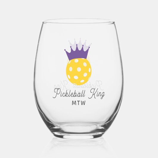 Funny Pickleball King Personalisiert Monogram Weinglas Ohne Stiel (Vorderseite)