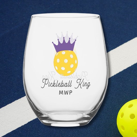 Funny Pickleball King Personalisiert Monogram Weinglas Ohne Stiel