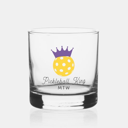 Funny Pickleball King Personalisiert Monogram Whiskyglas (Vorderseite)