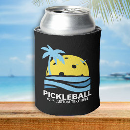 Funny Pickleball Palm Tree Sun Custom Text Black Dosenkühler