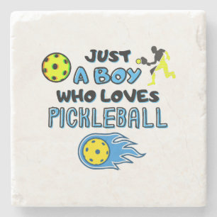 Funny Pickleball Player Just A Boy Who Loves Pickl Steinuntersetzer