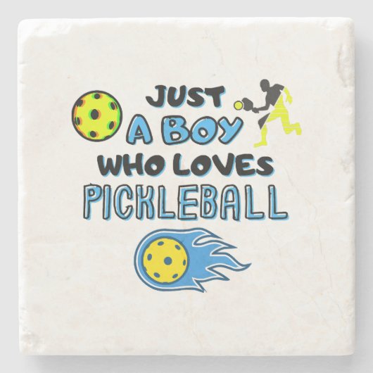 Funny Pickleball Player Just A Boy Who Loves Pickl Steinuntersetzer (Vorderseite)