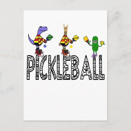 Funny Pickleball Players Animals Cartoon Postkarte (Vorderseite)