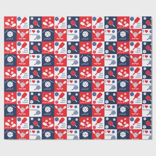 Funny Pickleball Red White Blue Pattern Geschenkpapier (Flach)