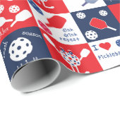 Funny Pickleball Red White Blue Pattern Geschenkpapier (Rolleneckpunkt)