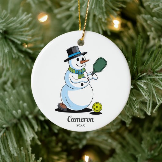 Funny Pickleball Snowman, Custom Foto & Text hinzu Keramik Ornament (Baum)