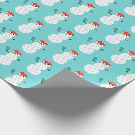 Funny Pickleball Snowman Holiday Wrapping Paper Geschenkpapier (Ecke)