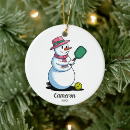 Funny Pickleball SnowWoman Benutzerdefiniertes Fot Keramik Ornament