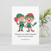 Funny Pickleball Weihnachtselfen, Custom Text Feiertagskarte (Stehend Vorderseite)