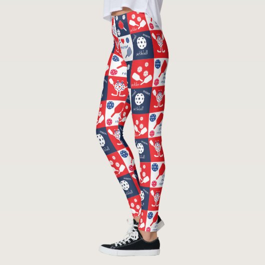 Funny Picklleball Pattern - Rot-Weiß-Blau Leggings (Links)