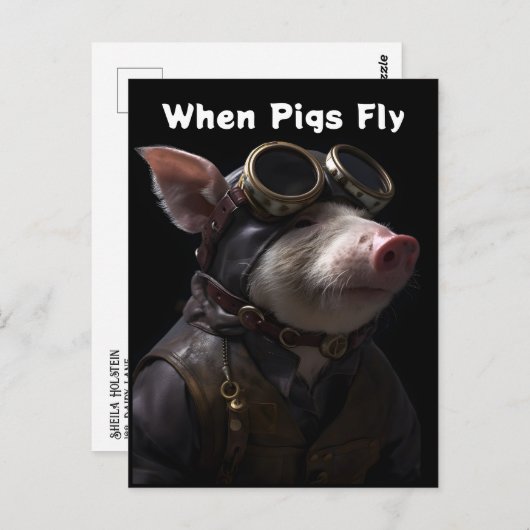 Funny Pig als Pilot Postkarte (Vorne/Hinten)