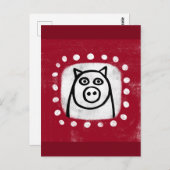 Funny Pig auf der roten Postkarte (Vorne/Hinten)