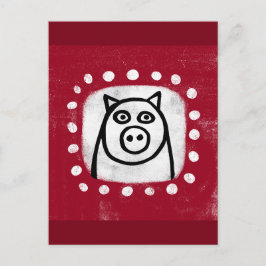 Funny Pig auf der roten Postkarte