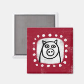 Funny Pig auf Red Kühlschrank Magnet (Vorderseite/Rückseite)