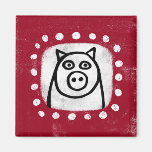 Funny Pig auf Red Kühlschrank Magnet