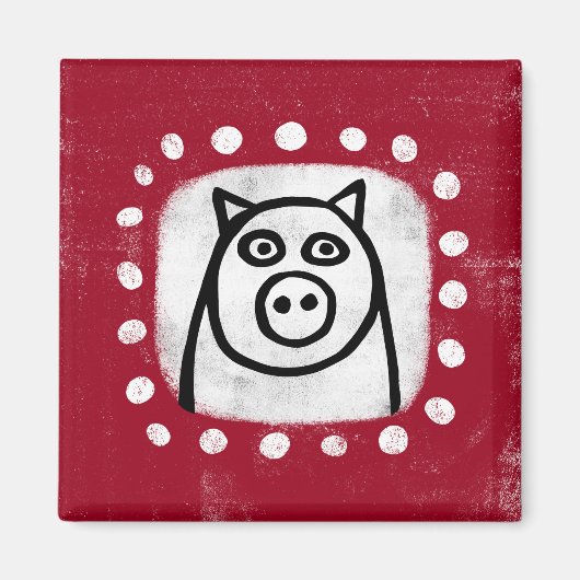 Funny Pig auf Red Kühlschrank Magnet (Vorne)