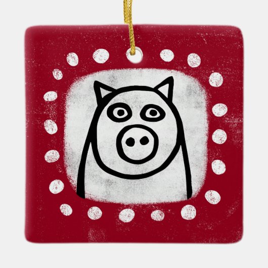 Funny Pig auf Red Ornament (Vorderseite)