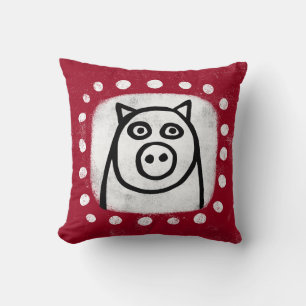 Funny Pig auf Red Throw Kissen