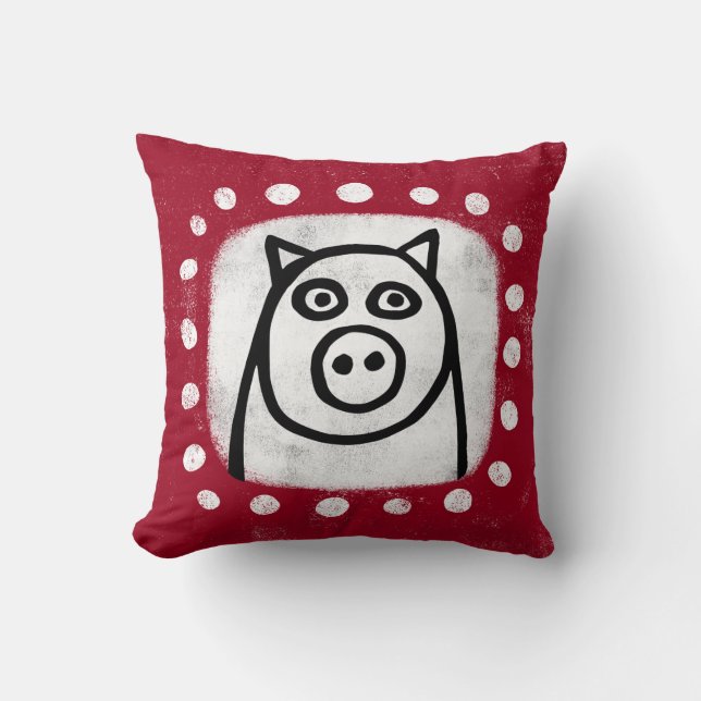 Funny Pig auf Red Throw Kissen (Vorderseite)