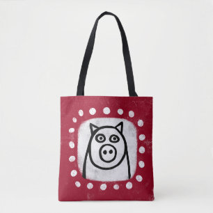 Funny Pig auf Red Tot Bag Tasche