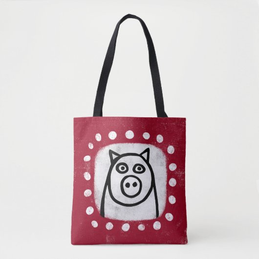 Funny Pig auf Red Tot Bag Tasche (Vorderseite)